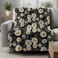 thumbnail image 2 of White Daisies Blanket Soft Cozy Warm Twin Blanket for Bed, Plush Fuzzy Flannel Fleece Blankets for Sofa, Black Botanical Floral Flowers Leaves Throw Blankets for Couch, Gifts for Men, 60"x80", 2 of 9