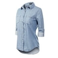 thumbnail image 3 of Made by Olivia Women's Basic Classic Roll up Sleeve Button Down Chambray Denim Shirt, 3 of 4