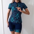 thumbnail image 2 of Women Two Piece Rash Guard Short Sleeve Swim Shirt with Shorts Swimsuits Zipper Surfing Bathing Suit Swimwear Set, 2 of 8