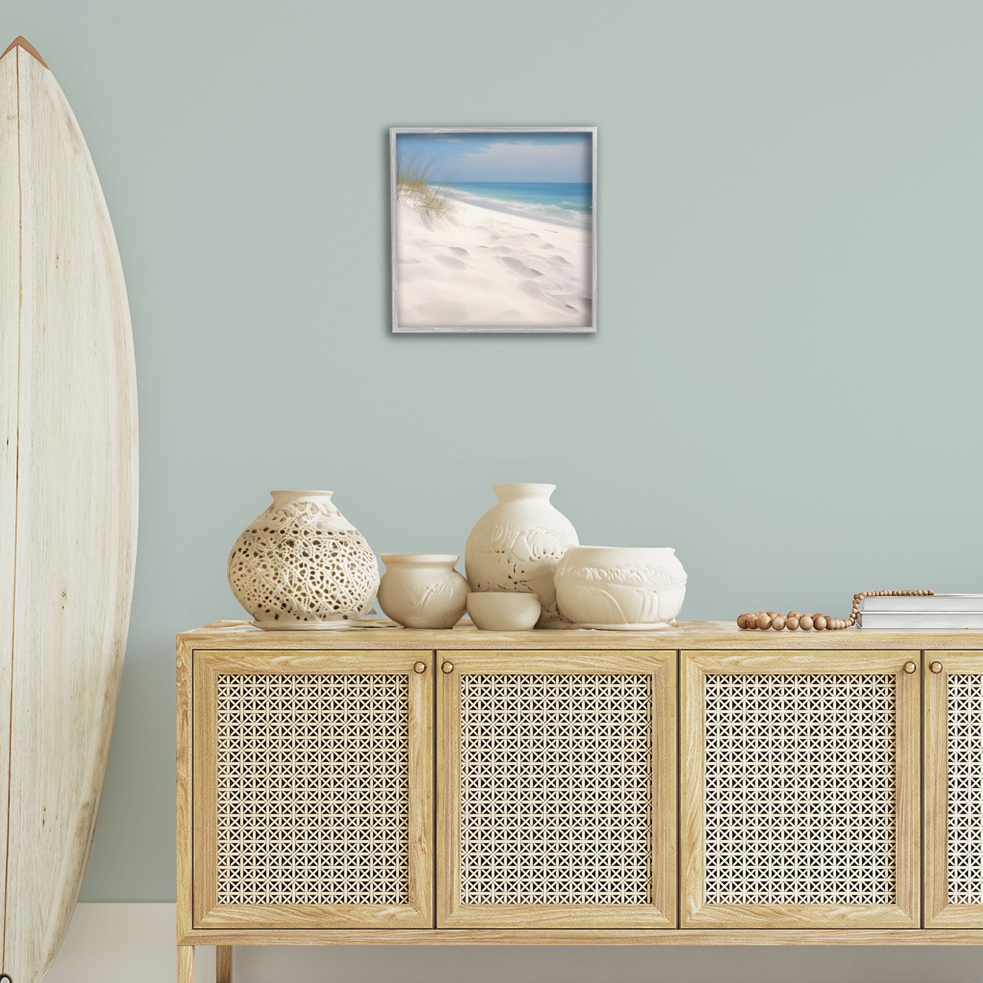 Stupell Industries Seabreeze Sandy Footprints Landscape Photography Gray Framed Art Print Wall Art, 17 x 17