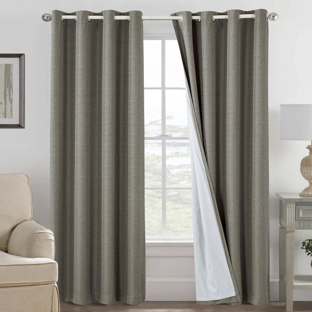 Cortinas Blackout, Drapeadas con Aislamiento Térmico y Ojal Superior, 100% poliéster con Textura de Lino, Capa Trasera con Revestimiento Claro, 2 Paneles de 132 x 213cm c/u (Gris LT)