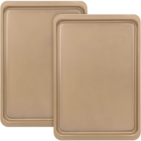 shiyou-Baking Sheets Nonstick Set of 2, 10 x 14 Inch Carbon Steel Cookie Sheet Pan Toaster Oven Baking Pans Baking Tray Rimmed Baking Pan - Gold