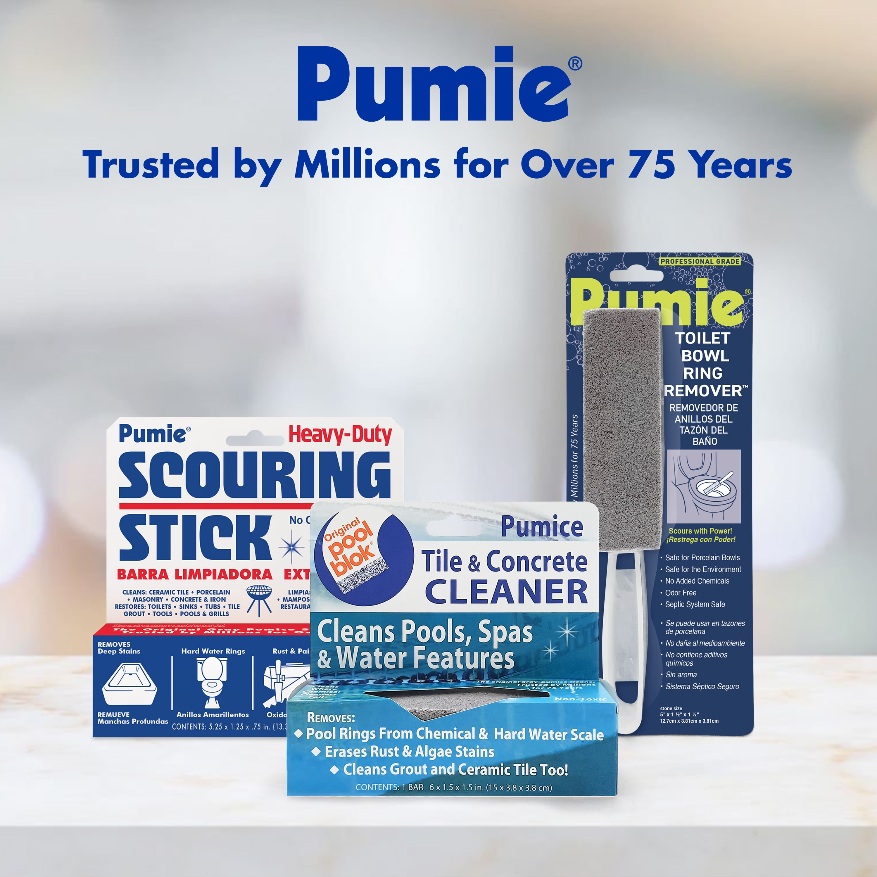 (4 pack) Pumie Pool Blok Tile & Concrete Cleaner Bar, Swimming Pool Stain Remover, 1 Count