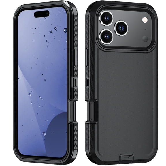 Hotpom Phone Case for iPhone 17 Pro Max, Silicone Heavy Duty 3-Layer Hybrid Drop Protection Protective Cover, Black