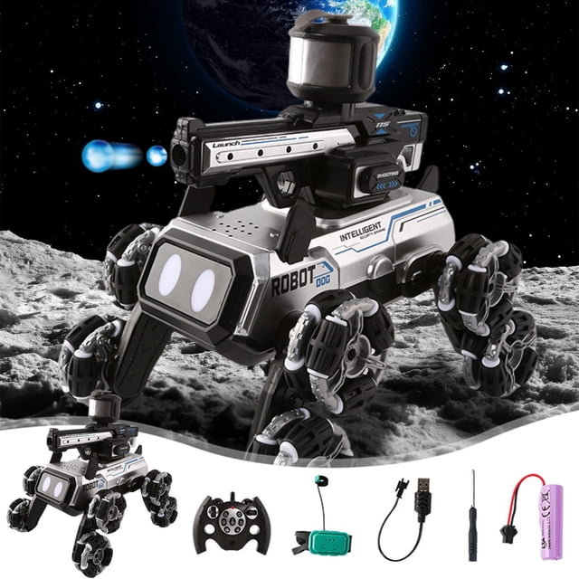 RKSTN Robot Télécommandé 8 Roues Cascade Chien Télécommandé Eau Feu Jouet Robot Intelligent pour Garçons - Véhicule Excitant Jouets pour Tout-Petits