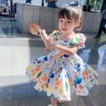 thumbnail image 3 of Gyratedream Summer Toddler kids Girls Puff Sleeve Rainbow Princess Dress Sundress, 3 of 8