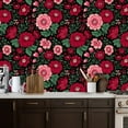 thumbnail image 2 of Boho Peel and Stick Wallpaper 17.7in x 9.8ft Red Pink Floral Green Leaves Black Contact Paper Vinyl Waterproof Self Adhesive Wall Paper for Bedroom Shelf Cabinet Renter Friendly, 2 of 8