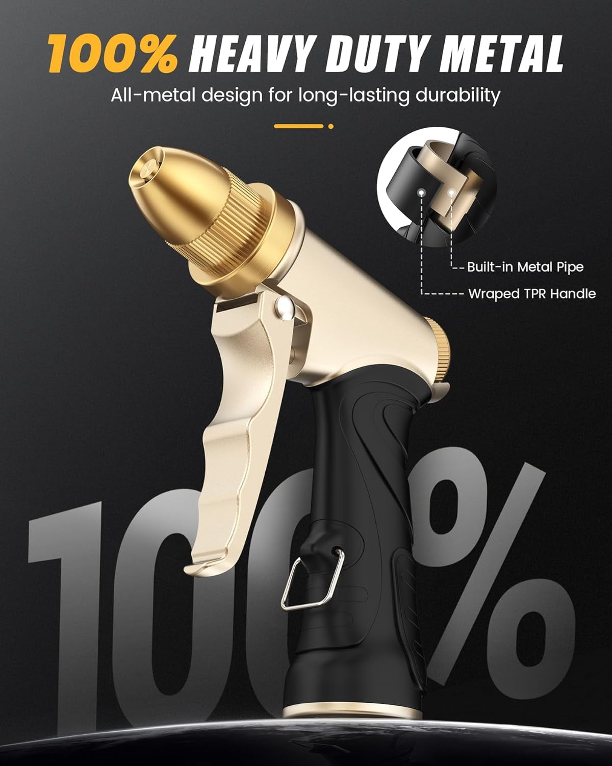 Garden Hose Nozzle, Upgraded Heavy Duty Metal Spray Nozzle, High Pressure Water Nozzle with Adjustable Spray Patterns for Watering Plants, Car Washing, and Pet Showering