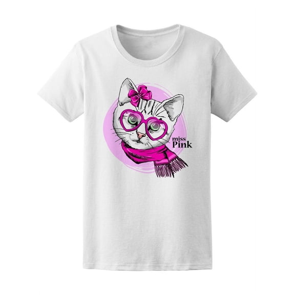 Miss Pink White Cat T-Shirt Women -Image by Shutterstock, Female Large
