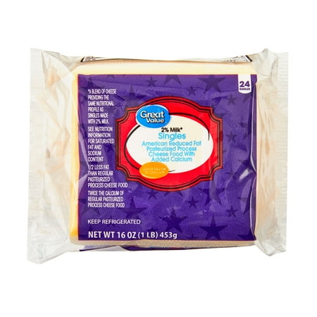 Great Value Individually Plastic Wrapped Singles Reduced Fat American Cheese Product, 16 oz, 24 Slices