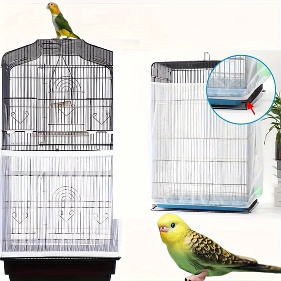 Transparent Bird Cage Seed Catcher Mesh Net Cover For Winter Pet Organization Setup Parrot Skirt Guard Accessories