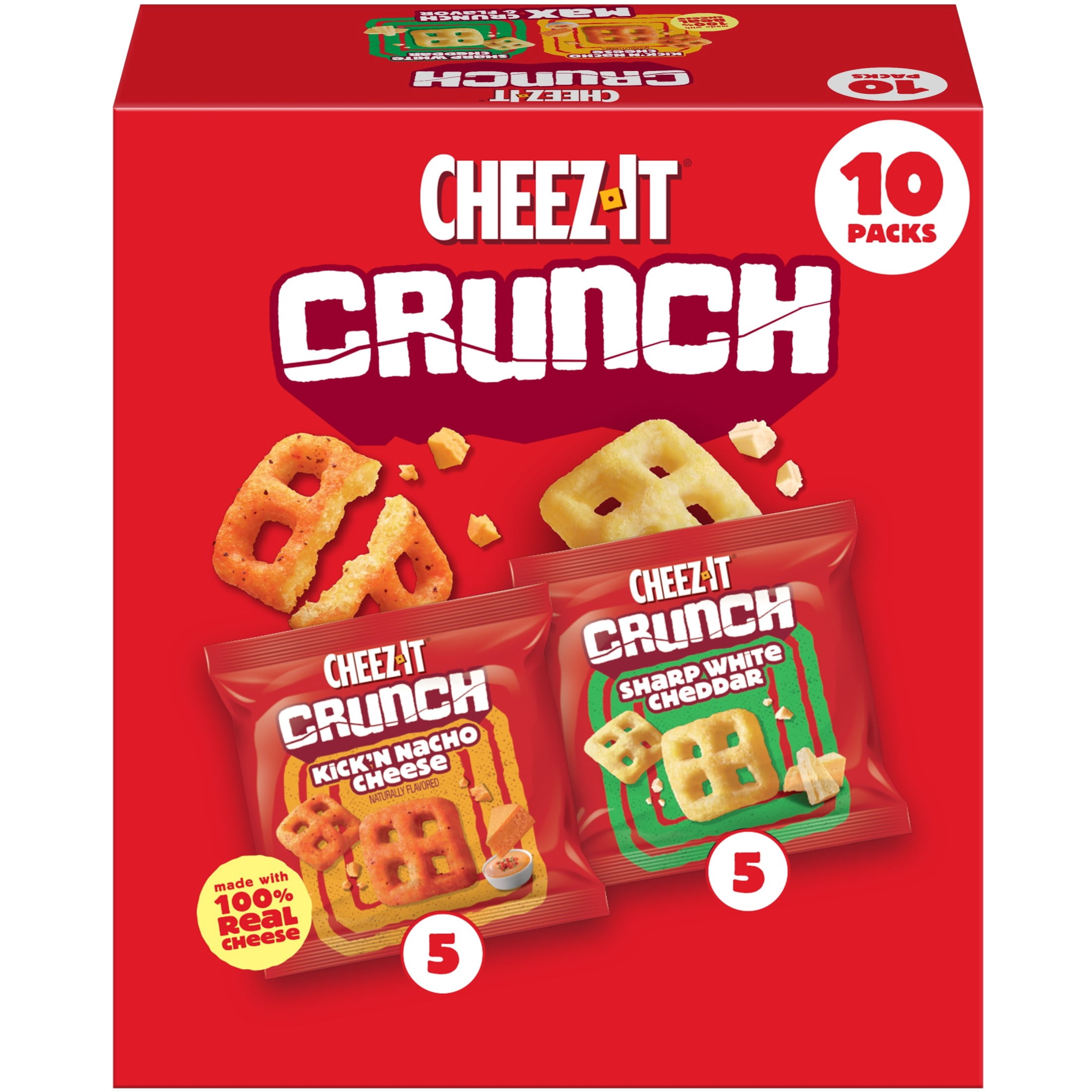 Cheez-It Crunch Variety Pack Cheesy Baked Snacks, Lunch Snacks, 10