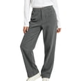thumbnail image 2 of WULMLEO Women's Corduroy Straight Leg Pants Elastic Back Waist Button Zip Fly Loose Casual Trousers with Pockets Dark Gray 2XL, 2 of 8