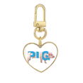 thumbnail image 1 of Pig Livestock Rural Food Gold Heart Keychain Metal Keyring Holder, 1 of 3