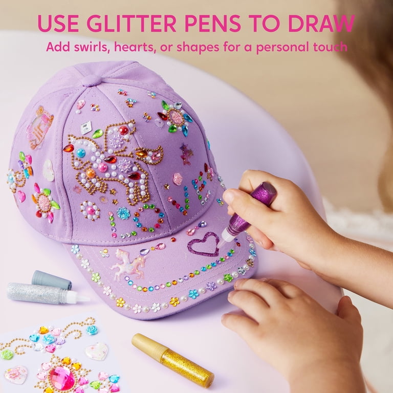 Cadeau Idéal Fille 4-10 Ans : Casquette Baseball DIY à Décorer Avec Strass Et Autocollants Scintillants, Kit Créatif Anniversaire Noël Rentrée Scolaire