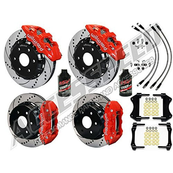 WILWOOD BIG BRAKE KIT COMBO PACKAGE - WITH FREE BRAKE LINES & FLUID - AERO6 FRONT & AERO4 REAR, RED CALIPERS, 14 DRILLED ROTORS, For 2007-2018 GM 1500 TRUCK/SUV