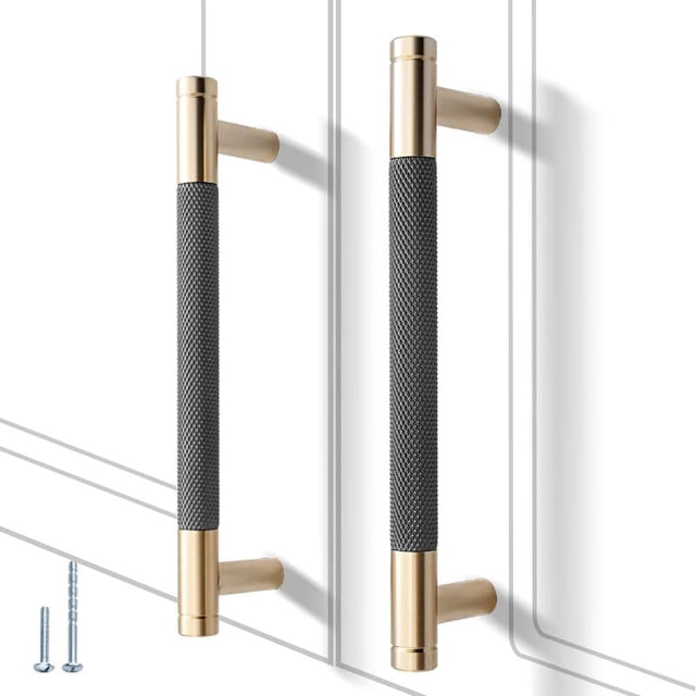 Guoharda Paquete de 12 manijas moleteadas para gabinetes de 5 pulgadas y 128 mm Tiradores para gabinetes Tiradores de aluminio Tiradores con acabado de oxidación dorado y gris con patrón de diamante d