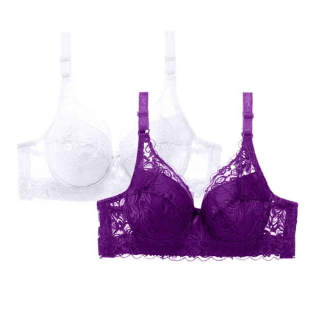 Sales Today Clearance DondPO Bras for Women Women Sexy Up Deep V Underwire Padded Lace Brassiere Bra Push Up Bra Plus Size Bras for Women Z-2PC(White+Purple 2pc-3XL