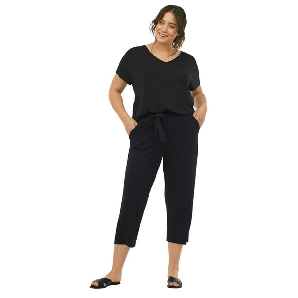 Ellos - ellos Women's Plus Size Tie-Front Capri Pants - 34/36, Black - Walmart.com - Walmart.com