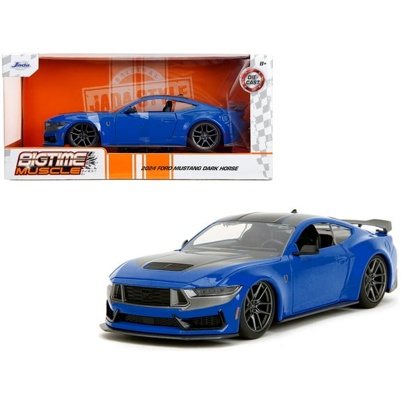 2024 Ford Mustang Dark Horse Blue Metallic with Black and Gray Stripes "Bigtime Muscle" Series 1/24 Diecast Model Car by Jada