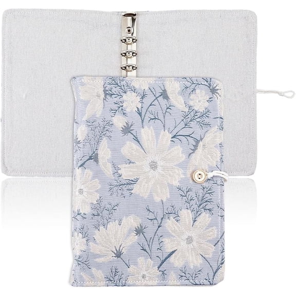 A5 Binder 6 Ring Refillable Cover 9.1"x6.3" Loose Leaf Personal Planner Cover with Button Blue Floral Notebook Binder Blue