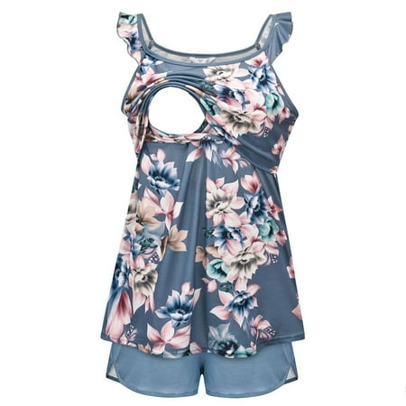

Cathalem Maternity Breastfeeding Pajama Womens Maternity Mommy Sleeveless Floral Printed Nursingg Tank Top Pajamas Women Flannel Nightgownnightshirt Blue Medium