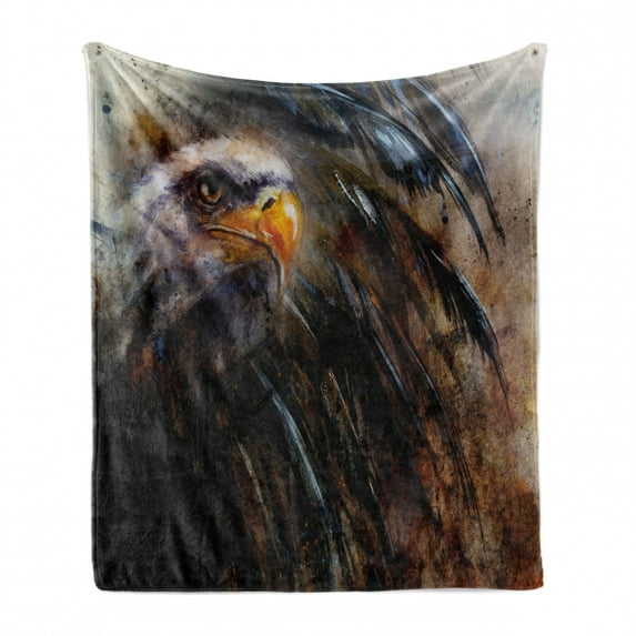 Eagle Soft Flannel Fleece Throw Blanket, Painting Style Bird Dark Feathers on Abstract Backdrop of USA, Cozy Plush for Indoor and Outdoor Use, 50" x 70", Brown Black Orange, by Ambesonne