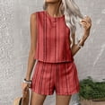 thumbnail image 4 of Women's Linen 2 Piece Outfits Striped Crew Neck Tank Top and Wide Leg Shorts Set Red XL, 4 of 6