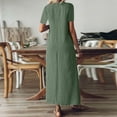 thumbnail image 5 of Womens Summer Dresses, Soft Cotton Linen Blend Maxi Dress, Short Sleeve V Neck Loose Fit Casual Dress Green XL, 5 of 6