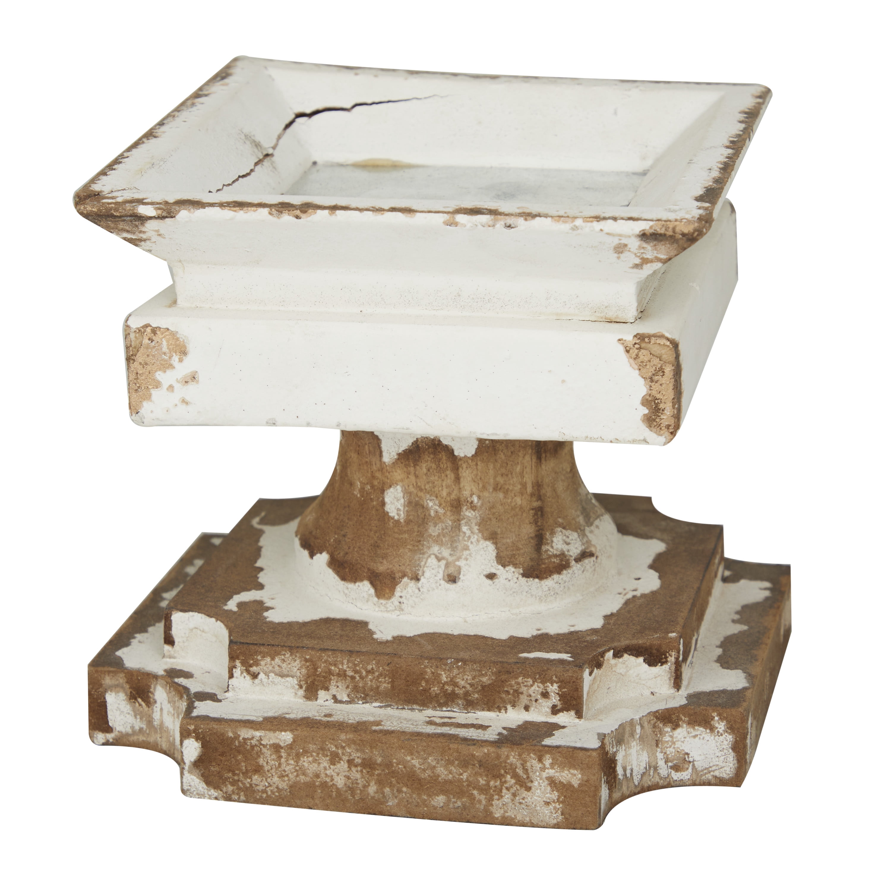 DecMode 2 Candle White Wood Candle Holder, Set of 2