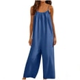 thumbnail image 4 of Kctiaxy Jumpsuits for Women Summer Spaghetti Strap Backless Cotton Linen Rompers Casual Solid Color Loose Fits Comfy Long-Length Overalls, 4 of 6