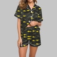 thumbnail image 2 of WCMZJ Women Summer Two Piece Pajamas Set Floral Print Notch Collar Nightwear Button Down Short Sleeve with Chest Pocket and Shorts Pjs Set Comfy Loungewear Black L, 2 of 4