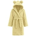 thumbnail image 4 of ManxiVoo Women's Flannel Robe with Pockets Belted Bathrobe Plush Cozy Hooded Loungewear for Winter Home Relaxation S Size Yellow, 4 of 5