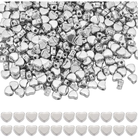 1 Box 600Pcs Silver Heart Spacer Bead Love Hearts Beads Bulk Plastic Platinum Mother’s Day Smooth Heart Shaped Loose Bead with Small Hole for Bracelet Jewelry Making DIY Necklace Earring