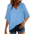 thumbnail image 3 of Craaazy Women's Relaxed Fit V Neck Blouse, Solid Color 3/4 Sleeve Tops, Comfy Casual Shirt for Spring & Summer Gifts, 3 of 8