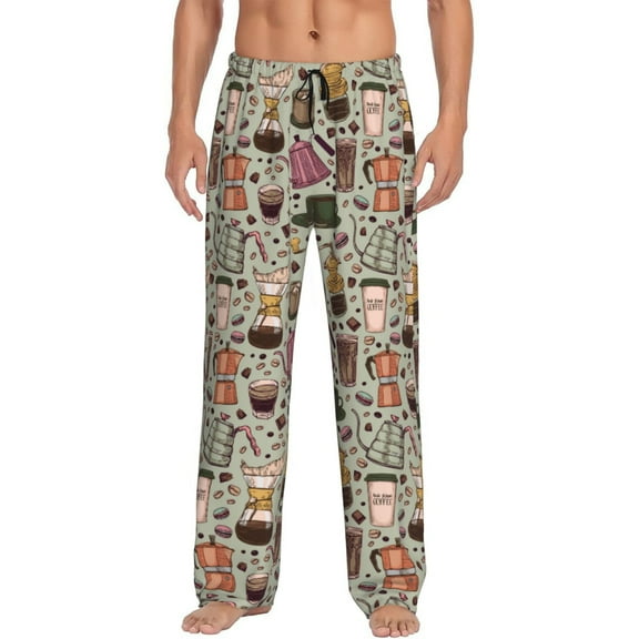 Logiee Coffee pots cup Print Pajama Pants for Men,Men’s Pajama Bottoms,Mens PJ Pants with Pockets & Button Fly-Small