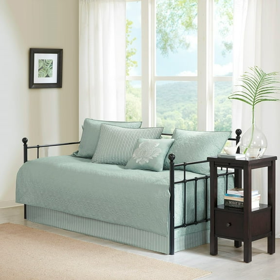 Witaxima Reversible Twin Daybed Cover Set 6-Piece, Seafoam Color, Quilted Microfiber with Bed Skirt and Shams