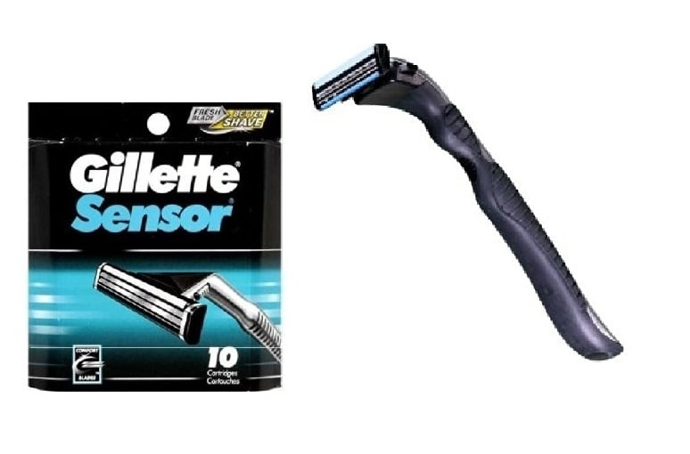 Compatible Razor Handle + Gillette Sensor Refill Razor Blade Cartridges, 10 Ct