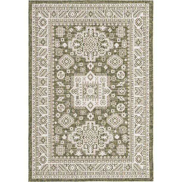 Unique Loom Chalca Indoor/Outdoor Aztec Rug Green/Ivory 4' 1" x 6' 1