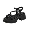 thumbnail image 3 of YOUYEDIAN Strappy Sandals for Women Summer Fashion Stretch Strap Versatile Open Toe Comfy Platform Block Heel Flats Casual Breathable Slip On Outdoor Beach Sandals, 3 of 5