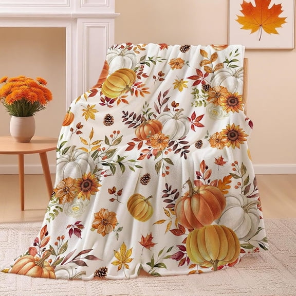 Fall Throw Blanket 50 X 60 Inch Soft Warm Autumn Farmhouse Floral Maple Leaf Pumpkin Throw Blanket for Living Room Couch Chair Dorm Home Blanket