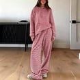 thumbnail image 2 of DeHolifer Women's Striped 2 Piece Lounge Set Casual Long Sleeve T-Shirt Drawstring Wide Leg Pants Matching Pajamas Set Red 2XL, 2 of 6