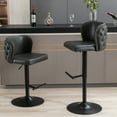 thumbnail image 3 of Modern Round PU Leather Bar Stools Dining Room Breakfast Round Dining Chair with Metal Footrest for Home Pub and Kitchen Island (Dark Gray,Set of 2), 3 of 9