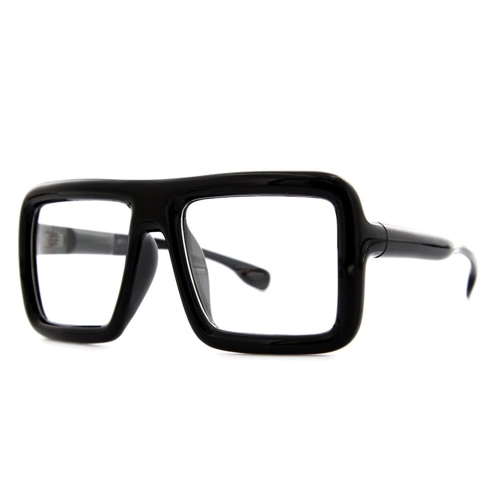 OVERSIZED VINTAGE RETRO Style Clear Lens EYE GLASSES Square Black Bling Frame 