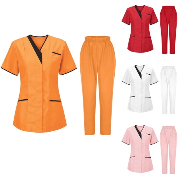 ZZwxWA Womens 2 Piece Outfit Scrub Set Short Sleeve Scrubs Tops and Elastic Waisted Pants Medical Uniform Nursing Workwear