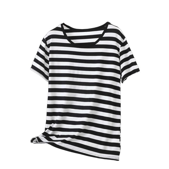 hoksml Women's Striped Crew Neck T-Shirt Short Sleeve Casual Summer Top for Everyday Wear