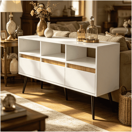 Vertical Home Office Storage Cabinet with Adjustable Shelves for Files Books and Supplies White and Natural Oak Finish