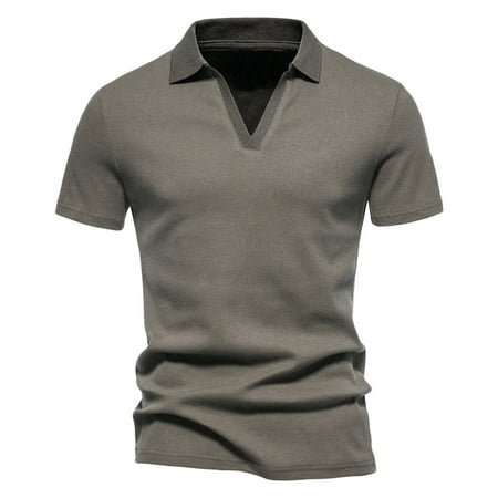Mens Shirts Under $10 Men s V Neck Shirts Short Sleeve Business Tops Slim Fitted Collared Golf Shirt Performance Cotton Tees Army Green XXL