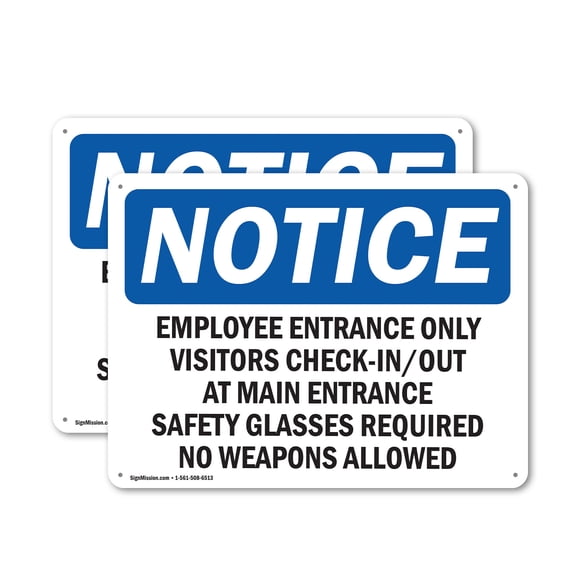 (2 Pack) Employee Entrance Only Visitors Check-In Out OSHA Notice Sign 10 Inch X 7 Inch Indoor / Outdoor Rust-Free Aluminum Metal Signs for Workplace, Workshop, and Construction Site,