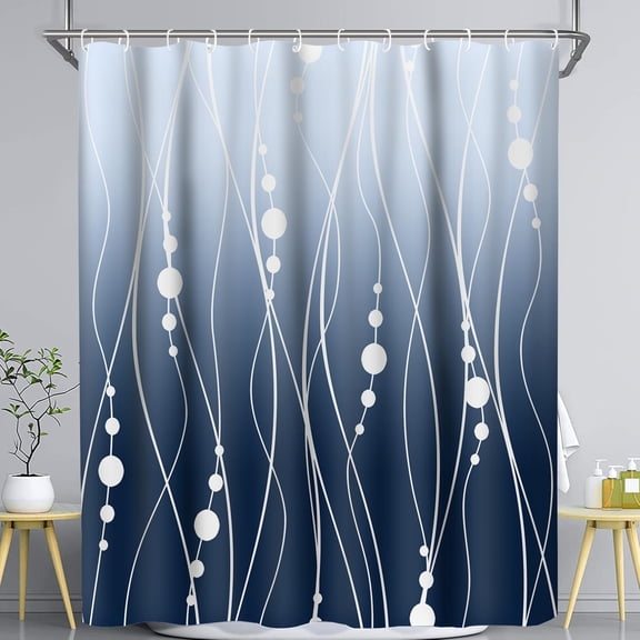 Ombre Blue Shower Curtain Navy Blue Fabric Shower Curtain for Bathroom Decor Dark Blue and White Striped Modern Bath Shower Curtains Set with Hooks Washable-48"W x 72"L (Pack of 1)